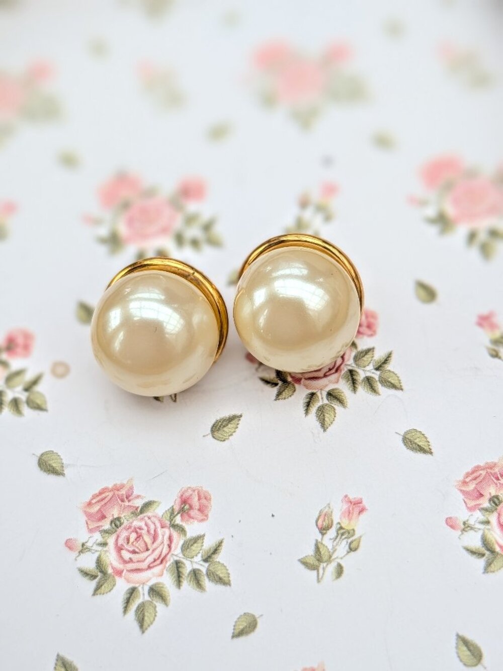 Vintage Faux Pearl Earrings with Gold Tone Posts